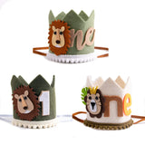 elvesmall  Jungle Safari Animal Lion One 1 Year Birthday Crown Headband Hat Happy Birthday Party decor Kids baby Shower 1st Birthday Party