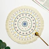 elvesmall New Bohemian Diameter 34cm/16cm Round Insulated Anti-scald Placemat Coaster Kitchen Accessories with Tassels