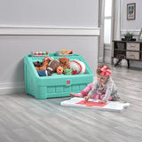 elvesmall 2-In-1 Toddler Toy Storage Box Plastic Durable with Lid Bedroom Playroom