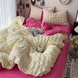 elvesmall Seersucker Princess Girls Bedding Set Duvet Cover Korean Four PIECE  Washed Cotton Bed Sheet  Cover Quilt Set 2024 New