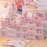 elvesmall Kawaii Large Capacity Transparent Drawer Type Desktop Organizer Desk Storage Box Pen Holder School Cute Office Stationery