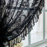 elvesmall  1PC Black Side Lace Sheer Curtain for Living Room Voile Drape Kitchen Window Treatment Grommet Ring Custom