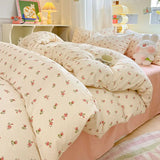 elvesmall Fresh Botanical Floral Bedding Set Washed Cotton Bed Linens Single Twin Full Size Quilt Cover Sheet Set for Girls Home Textiles