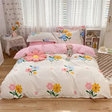 elvesmall 100% High Quality Cotton Bedding Set 1 Duvet Cover 2 Pillowcases Cartoon Sky Blue Flower Pattern Design 16 Sizes,Customizable