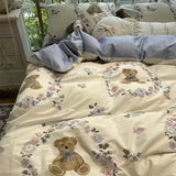 elvesmall Ins Pink Strawberry Bedding Set Cartoon Bear Duvet Cover Sheet Twin Full Size Boys Girls Bed Linen Soft Polyester Home Textiles