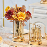 elvesmall European Golden Glass Vases Home Decoration Accessories Modern Advanced Metal Flower Vase Room Study Hallway Home Wedding Decor