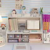 elvesmall Upgrade Storage with Two-Layer Desktop Organizer Shelf for Home and Office Ins-Style Rack for Books and Stationery