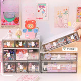 elvesmall Drawer Type Desktop Storage Box Set Student Ins Stationery Transparent Acrylic Dormitory Desk Organizer Shelf Send Cute Stickers