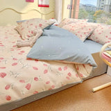 elvesmall High Quality Cotton Printed Four-piece Set Small Fresh Style Home Quilt Cover Fitted Sheet Pillowcase Soft Comfortable Bedding