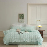 elvesmall Solid Pinch Pleated Ruffles Duvet Cover Set Soft 4Pcs Bedding set 1 Duvet Cover 1Bed Sheet and 2 Pillow Shams Doubel Queen size