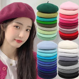 elvesmall 20Colors Autumn Winter Wool Berets Hats for Women French Artist Beret Street Painter Hat Girls Beret for Female Warm Cap Beanies