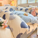 elvesmall  Winter Thickened Warm Flannel Queen Bedding Set Home Textile Cartoon Cute Duvet Cover Sheet Pillowcase 4pcs Luxury Bed Linen Set