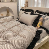 elvesmall Floral Duvet Cover Set 4pcs Soft Ruffle Vintage Flower Bedding Set Light Luxury Reversible Comforter Cover with Zipper Closure