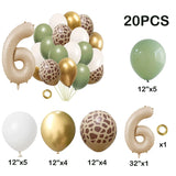 elvesmall 20pcs Jungle Animal Theme Party Sage Green Balloon Caramel Number 0-9 Foil Balloons Happy Birthday Party Baby Shower Decoration