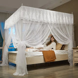 elvesmall  Embroidery Lace Palace Mosquito Net with Stainless Steel Bracket Square Princess Mosquito Tent for Bed Double Bed Nets Canopy
