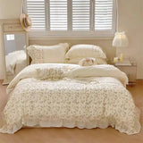 elvesmall Elegant French Style Floral Lace Ruffles Embroidery Princess Wedding 100% Cotton Bedding Set Duvet Cover Bed Sheet Pillowcases