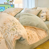 elvesmall  Winter Thickened Warm Flannel Queen Bedding Set Home Textile Cartoon Cute Duvet Cover Sheet Pillowcase 4pcs Luxury Bed Linen Set