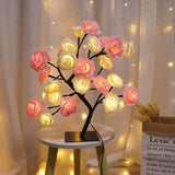 elvesmall 24 LED Fairy Flower Tree Table Lamps Maple Leaf Lamp Rose Night Light USB Operated Gifts for Wedding Party Hallowmas Decoration