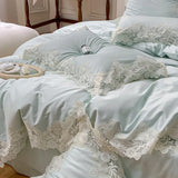 elvesmall Romantic Bedding Set Luxury French Wedding Chic Flowers Lace 1200TC Egyptian Cotton Duvet Cover Set Bed Sheets and Pillowcases
