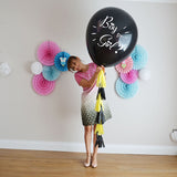 elvesmall Boy or Girl Gender Reveal Party Decoration 36'' Giant Black Latex Balloon Blue Pink Confetti Baby Shower Globos Supplies