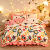 elvesmall Botanical Floral Duvet Cover with Ruffle Lace Pastoral Style Flowers Comforter Cover 3 Piece Microfiber Reversible Bedding Set