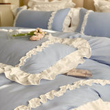 elvesmall  Elegant Lace Bedding Sets Luxury Bed Linen Princess Washed Cotton Ruffle Duvet Cover Bed Sheet and Pillowcases for Girl Luxury