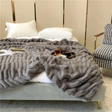 elvesmall  High End Faux Rabbit Fur Winter Warm Blanket Soft Thicken Warmth Sofa Blanket for Throw Home Comfortable Plush Blankets for Beds
