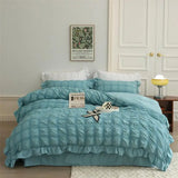 elvesmall Solid Pinch Pleated Ruffles Duvet Cover Set Soft 4Pcs Bedding set 1 Duvet Cover 1Bed Sheet and 2 Pillow Shams Doubel Queen size