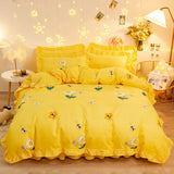 elvesmall Botanical Floral Duvet Cover with Ruffle Lace Pastoral Style Flowers Comforter Cover 3 Piece Microfiber Reversible Bedding Set