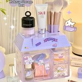 elvesmall Transparent Desktop Storage Box Creative Small House Pen Holder Student Kawaii Stationery Cosmetic Organizer Rack Drawer Cute