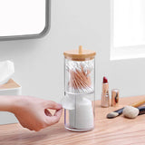 elvesmall Acrylic Makeup Organizer Cotton Swabs Containerwith Bamboo Lid Cosmetic Transparent Box Cotton Pad Organizer Jewelry Storage Box