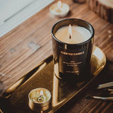 elvesmall 100% Natural Soy Wax Candles Jar Sandalwood Scented Black Candles Glass Container Home Decorative Vase