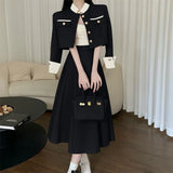 srczz New High Quality Small Fragrance Two Piece Set Women Short Jacket Coat + Long Skirt Suits Korean Elegant Fashion OL 2 Piece Sets