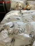 elvesmall  Ins Black and White Graffiti Crocodile Kitten Bed Pure Cotton Duvet Cover Bed Sheet