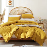 elvesmall  Pink Full Ball Pom Fringe Design Comforter Set 3pcs, Boho Aesthetic Luxurious Full Bedding Set, Vintage Ultra Soft Microfiber