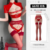 elvesmall  Amine Bunny Girl Costumes Women Open Chest PU Leather Wetlook Lingerie Three Point Bikini Police Cosplay Latex Night Clubwear