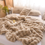 elvesmall Winter Thickened Double-sided Plush Blanket, Bedroom Cover Blanket, Premium Rabbit Plush Bedding, Nap Blanket