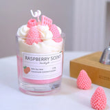 elvesmall Strawberry Candles Fake Dessert Scented Candles In Jars Food Candles for Coffee Shop House Decoration Aromatic Home Decoration