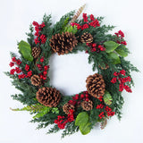 elvesmall Christmas Decoration Wreaths for Front Door Handmade Cypress Leaf Red Berry Pine Wreath Xmas Home Wall Window Decor