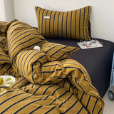 elvesmall Ins Yellow Stripe Bedding Duvet Cover Set with Pillowcase bed sheet Single Full Size Bed Linen Duvet Cover Set Queen/King Double