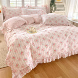 elvesmall New Ruffles 100% Cotton Duvet Cover Set or Single Duvet Covers Floral Princess Style All Cotton Quilt Cover Queen Blanket Cover
