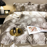 elvesmall Natural Mulberry Silky Blending Duvet Cover Set with Sheets High-end Satin Blending Silky Bedding Set Luxury Queen Bedding Sets