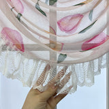 elvesmall 1PC Pink Honey Peach Valance Voile Wavy Curtain Head Lace Bottom Custom Window Panel Drape for Living Room