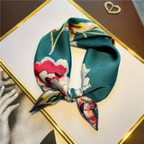 elvesmall Women Small Satin Silk Scarf Square Print Wrap Foulard Femme Handkerchief Bandana Neck Hair Skinny Tie Scarves Shawls