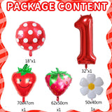 elvesmall 5Pcs Berry First Birthday Party Balloons Set 32 Inch Red Number Balloon for Sweet One Strawberry Birthday Party Decorations