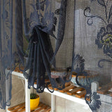 elvesmall Black Floral Lace Pull Curtain Roman Lifting Sheer Voile Drape Door Small Window Kitchen Porch Partition
