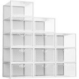 elvesmall  Pinkpum Clear Shoe Boxes Stackable, 12 Pack X- Large Shoe Storage Boxes Clear Stackable Foldable Sneaker Storage Fit
