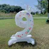 elvesmall  32 Inch Silver Crown Standing Number Aluminum Film Balloon Baby Birthday Party Photo Decoration Props