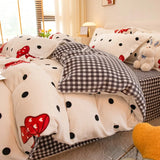 elvesmall Quilt Cover Pillowcase Bed Sheet Set Winter Thickening Warm Milk Velvet Four-piece Plant Flower Print Flannel Bedding Set