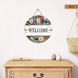 elvesmall Rustic Flower Welcome Wall Hanging Decor Round Wood Art Plaques Sign Door Sign for Spring Home Living Room Decor